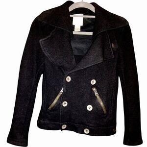 Diesel Y2K Black Moto Jacket Cropped Thin Wool Double Breasted Vintage Coat XS S